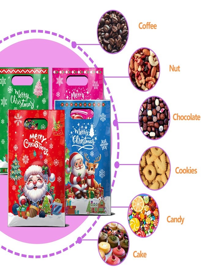 CUUSNNY 60 Pcs Christmas Plastic Gift Bags,Merry Christmas Goodie Bags Santa Claus Snowman Treat Candy Bag Bulk Party Favor Bag for Xmas Holiday Party Supplies 6.5 × 9.8 In - Image 2